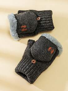 1 双男士加厚针织手套，保暖翻指手套，适合书写和骑行，秋冬季男女通用冬季服装 - 翻蓋手套 - 查看 3