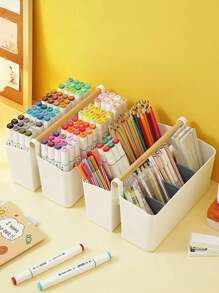 1pc Pen Holder & Storage Box For Markers, Pens, Watercolor Pens, Large Capacity Desk Organizer - Pink - View 3