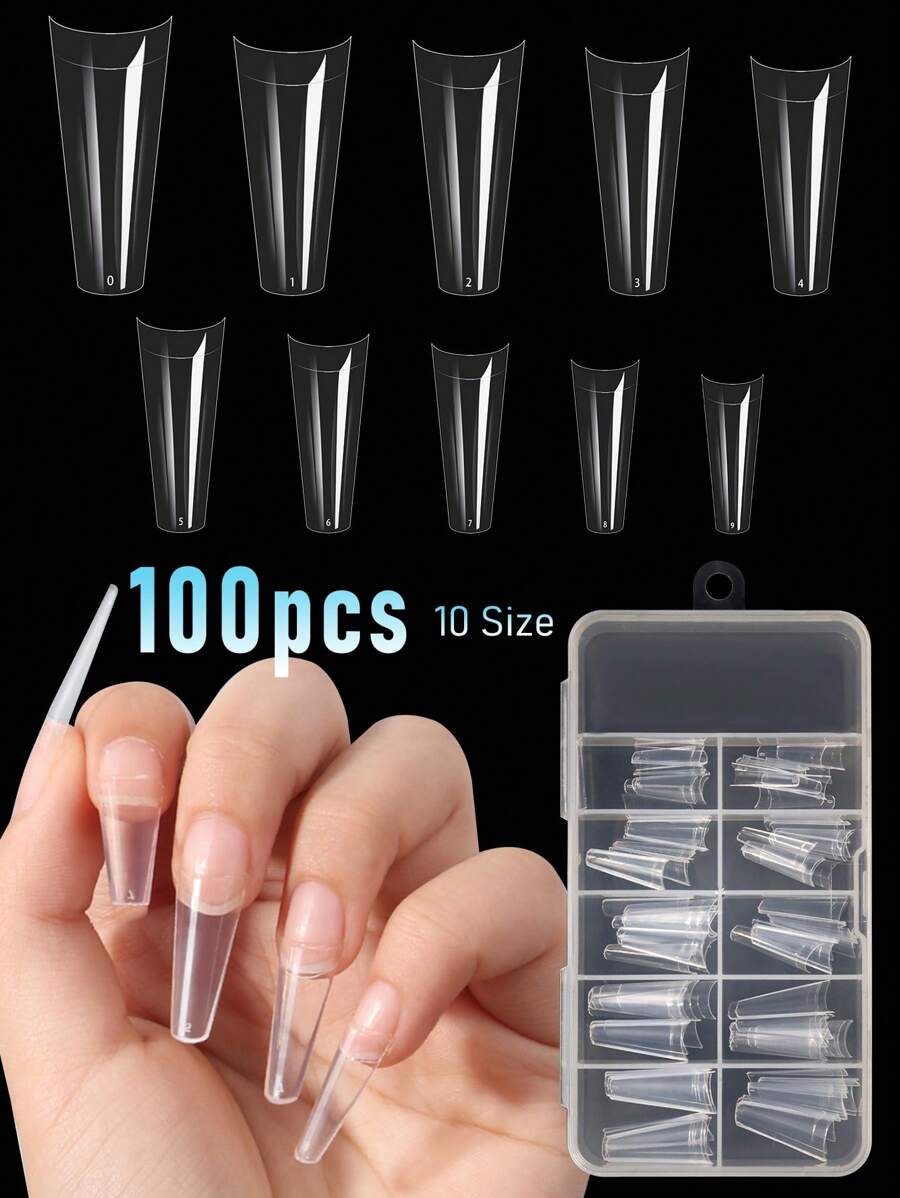 Transforme sus uñas con 100 piezas de resina de mezclilla en caja transparente uñas postizas extendidas para mujeres y niñas - transparente - Ver 1