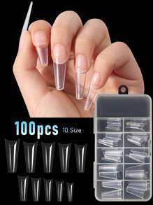 Transforme sus uñas con 100 piezas de resina de mezclilla en caja transparente uñas postizas extendidas para mujeres y niñas - transparente - Ver 2