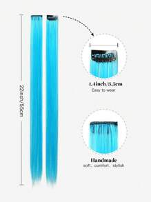 10入組淺藍色多彩夾式假髮延長片,適用於日常穿著、派對、服裝和角色扮演女孩公主派對彩色直髮延長片 22英寸 - 淺藍色 - 查看 5