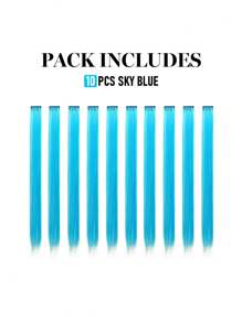 10入組淺藍色多彩夾式假髮延長片,適用於日常穿著、派對、服裝和角色扮演女孩公主派對彩色直髮延長片 22英寸 - 淺藍色 - 查看 2