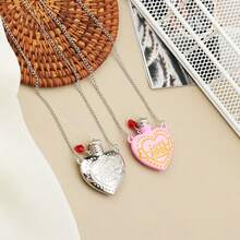 2入組愛情和愛藥小瓶子金屬吊墜項鍊,情人節男孩女孩禮物,節日禮物,新年禮物,你是我的解毒劑 - 愛心 - 查看 4