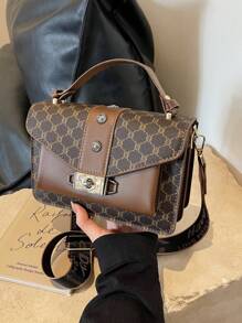 Bolso Cruzado Con Patrón De Cuadros Con Regalo Para Mujer, Elegante Y Moderno Doble Bolso De Pu Con Asa Y Cierre De Torsión, Perfecto Para Uso Diario Y Viajar - Marrón - Ver 4