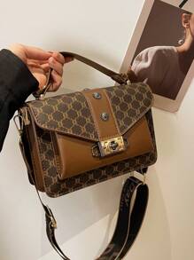 Bolso Cruzado Con Patrón De Cuadros Con Regalo Para Mujer, Elegante Y Moderno Doble Bolso De Pu Con Asa Y Cierre De Torsión, Perfecto Para Uso Diario Y Viajar - Marrón - Ver 5