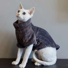 1pc Sphynx Cat Clothes, Hairless Cat Fleece Pullover, Solid Color Sweatshirt For Spring & Autumn - Dark Grey - View 12