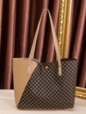 時尚女士休閒肩袋/拼色手袋/卡其和咖啡色,非常適合辦公室,工作和上下班