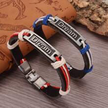 1 件時尚合金皮革編織手鍊/情侶手鍊/牛皮手鍊男女