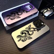 1 Pieza Funda De Teléfono Imd Con Diseño De Piel De Serpiente Y Mariposas, Textura Mate, Botones Electrolíticos, A Prueba De Golpes - Negro - Ver 1