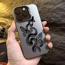 1 Pieza Funda De Teléfono Imd Con Diseño De Piel De Serpiente Y Mariposas, Textura Mate, Botones Electrolíticos, A Prueba De Golpes - Negro - Ver 4