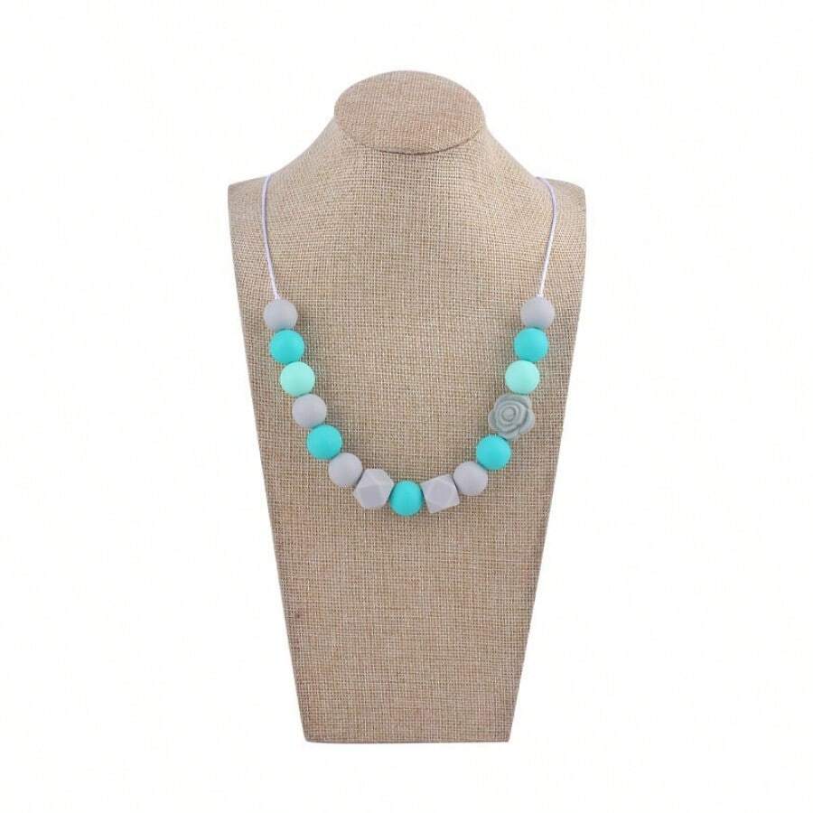 1 件新款兒童工藝品雙面玫瑰形矽膠項鍊,彩色矽膠珠 Diy 手工首飾配件 - 灰色 - 查看 1