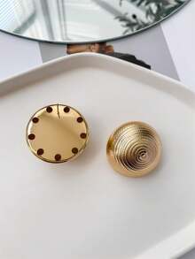 1pair Vintage Hong Kong Style Delicate & Stylish Round Earrings, Suitable For Daily Wear By Women - Gold - View 5