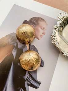 1pair Vintage Hong Kong Style Delicate & Stylish Round Earrings, Suitable For Daily Wear By Women - Gold - View 3
