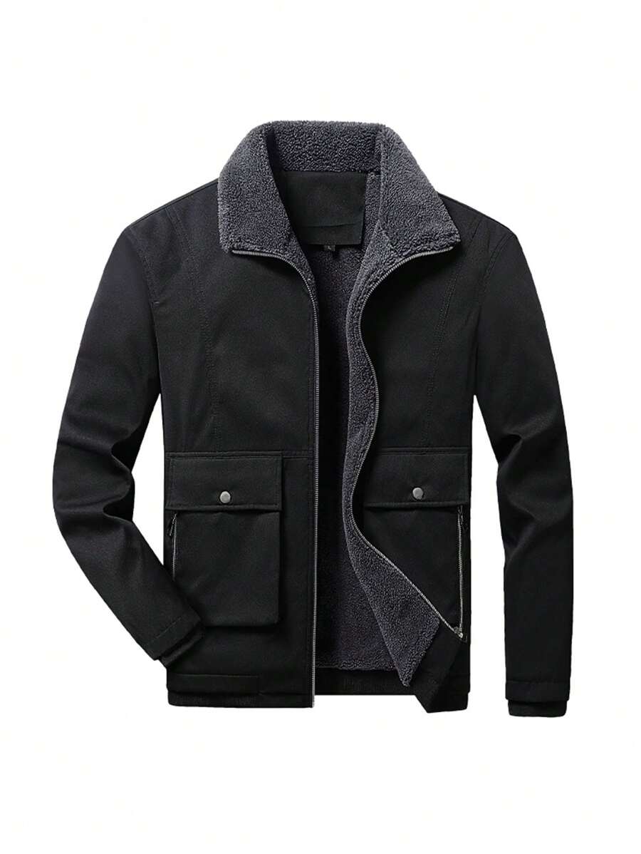 Men's Thickened Coat With American Style, For Autumn And Winter Gym Clothes Men Spring Tops - Black - View 1