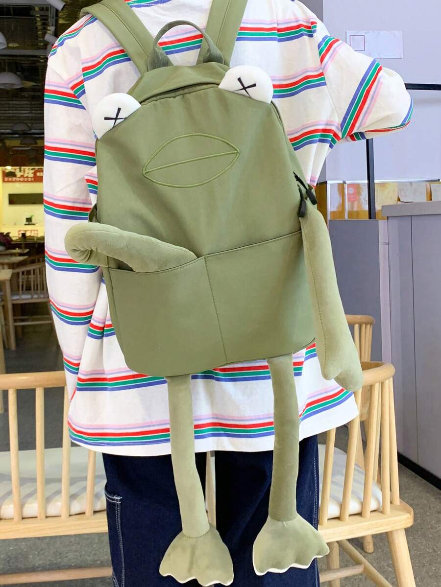 Fashionable Cartoon Nylon Frog Chest Bag/Double Shoulder Asymmetric Water Resistant Sling Bag/Backpack Suitable For Work, Shopping, Travel And Mobile Phone Storage - Green - View 1
