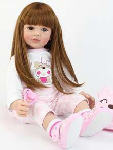 GUESSBELLY 60厘米24英寸逼真重生婴儿娃娃活着的柔软硅胶新生公主幼儿婴儿可爱装扮玩具女孩生日礼物（部分零件随机） - 粉色 - 查看 3