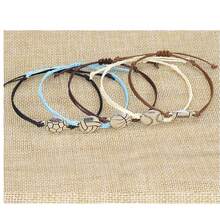 5入組歐美風格防水蠟線編織運動手環女士,適合日常佩戴,設有足球、排球、棒球、籃球和橄欖球設計 - 彩色 - 查看 3