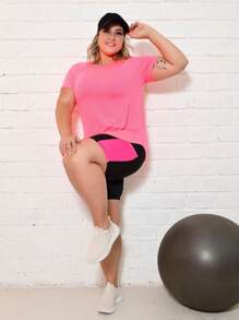 Plus Size Sports Tees & Tanks - 玫紅色 - 查看 3