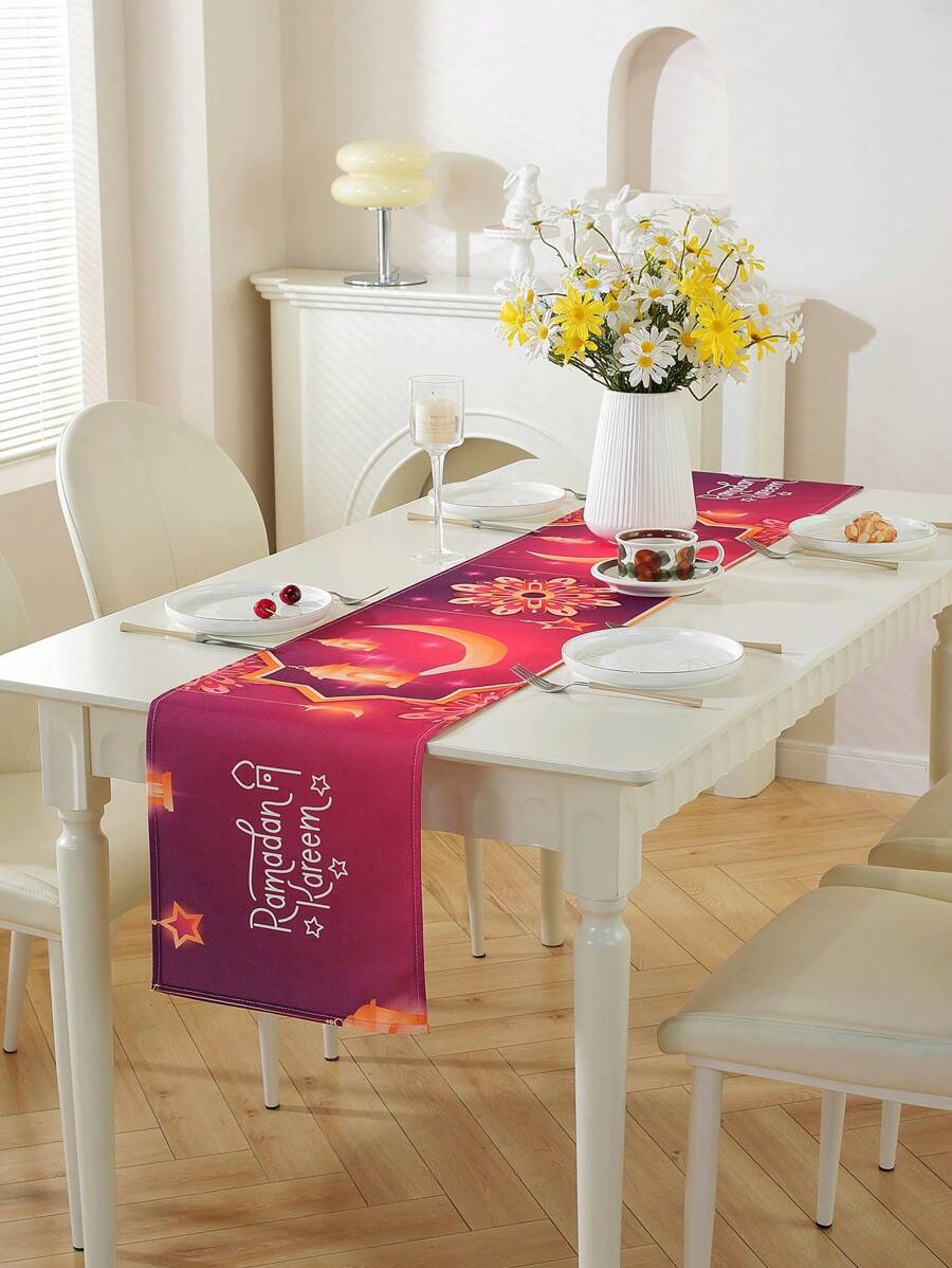 1pc Festival Scene Decoration Table Runner For Party Atmosphere And Home Dining Table Runner, Festival Theme Digital Printing Creative Table Runner - Multicolor - View 1