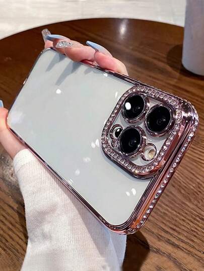 Luxury Electroplated Rhinestone Shiny Silver Phone Case Compatible With IPhone 17 Pro Max/17 Pro/17 Air/17/16 Pro Max/16/16 Pro/16 Plus/16E/15/15 Pro Max/15 Pro/15 Plus/11/12/13/14 Pro Max/XS/XR/11 Pro/11 Pro Max/12 Pro/12 Pro Max/13 Pro/13 Pro Max/7 Plus/14 Pro/14 Pro Max/14 Plus/7 Plus/8 Plus/8/SE2, Minimalist Soft Shell