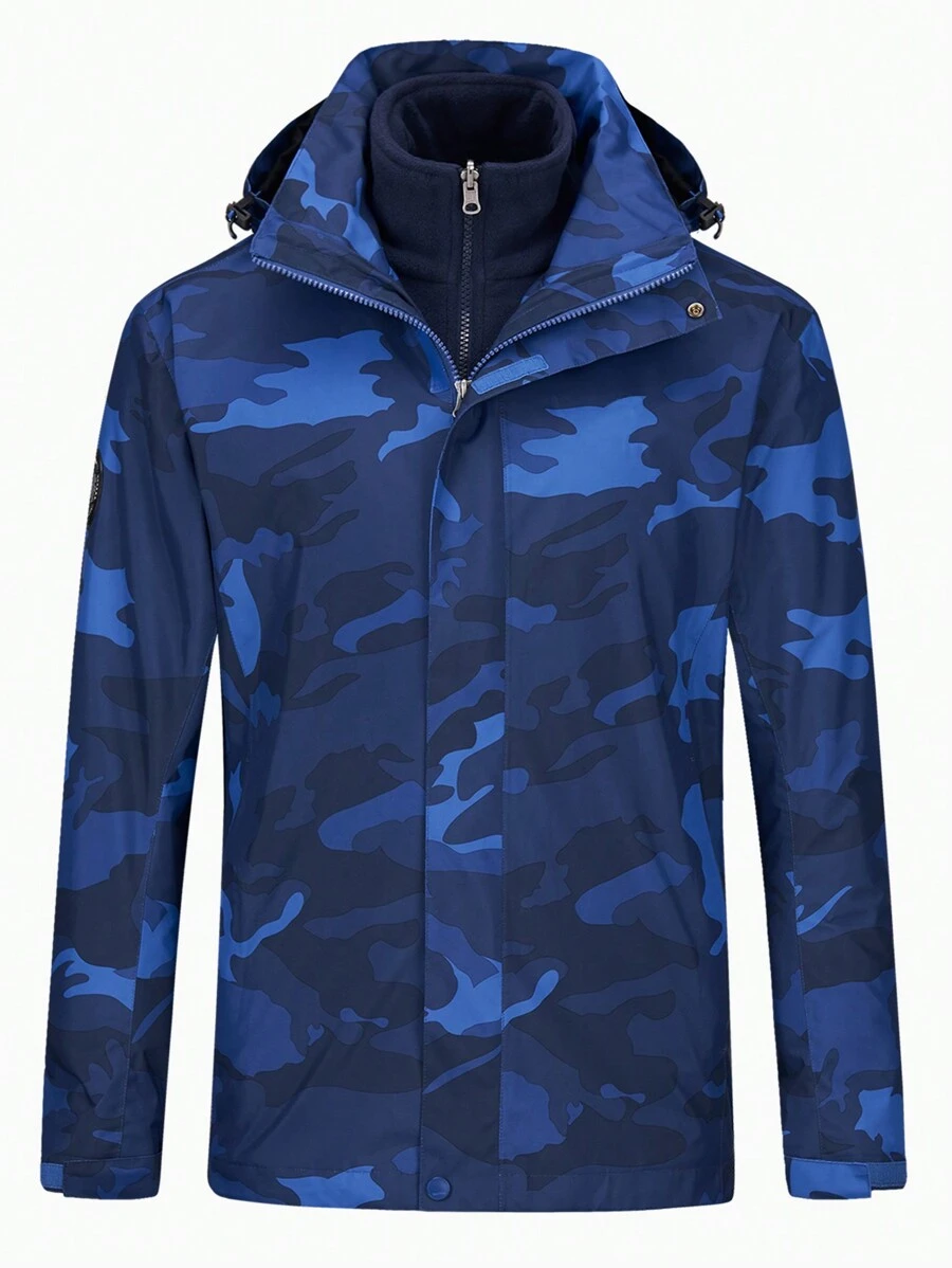 TECTOP Nam 3 trong 1 Cách nhiệt Camo Săn bắn Parka , Không thấm nước , Chống gió , Chống mài mòn , Có thể tháo rời , Lông cừu Tuyết Trượt tuyết Áo khoác Cho nam giới , 2 Miếng Quần áo tập thể hình Nam - Màu xanh lam - Xem 1