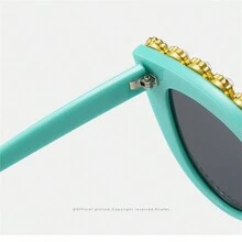 1pc Cat Eye Rhinestone Decor Fashion Sunglasses, Handmade Chain & Flower Decoration Party Eyewear - Green - View 4