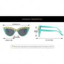 1pc Cat Eye Rhinestone Decor Fashion Sunglasses, Handmade Chain & Flower Decoration Party Eyewear - Green - View 2