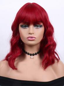 Chống nóng Chất xơ Dợn sóng Tóc giả Tóc Giả Ngắn có tóc mái Rượu vang Đỏ  16 Inch Chất lượng tốt Tóc giả tổng hợp Giường đôi Làm bằng máy Đối với phụ nữ Hằng ngày - Màu Đỏ Sâu - Xem 5
