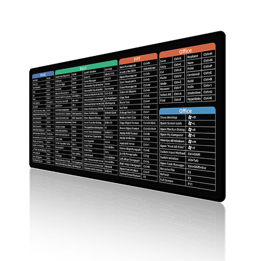 Excel Shortcuts Mouse Pad, 35.8 X 16.1 Inch, Keyboard Shortcuts, XXL Desk Mat, Excel Cheat Sheet Mat, Stitched Edges, Non-Slip Backing, Keyboard Mats