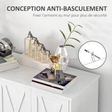 HOMCOM Buffet bas meuble de rangement buffet de cuisine 2 placards double porte avec étagères réglables en hauteur style campagne 120 x 37 x 75 cm - blanc - Blanc - Voir 7