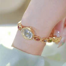 1入女士30atm防水浪漫多彩寶石好運橢圓形石英手錶,金色或銀色手鏈,情人節最佳禮物送給最好的朋友 - 銀色 - 查看 3