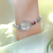 1入女士30atm防水浪漫多彩寶石好運橢圓形石英手錶,金色或銀色手鏈,情人節最佳禮物送給最好的朋友 - 銀色 - 查看 4