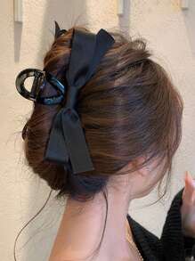 1入組女孩黑色絲帶蝴蝶結髮夾，大號，適用於髮髻髮型、髮夾、髮卡、頭飾 - 黑色 - 查看 1