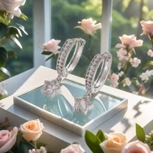 1pair 2024 European/ Recommended Gift For Valentine's Day Earrings, Made Of Pure Brass, Microset With Cubic Zirconia. Suitable For Women To Wear On Festivals, Dates, Parties, Schools And Daily Life. (Recommended Valentine's Day Gift For 2024) - Brows and Eyes Creative Design Boutique Copper Earrings - View 1