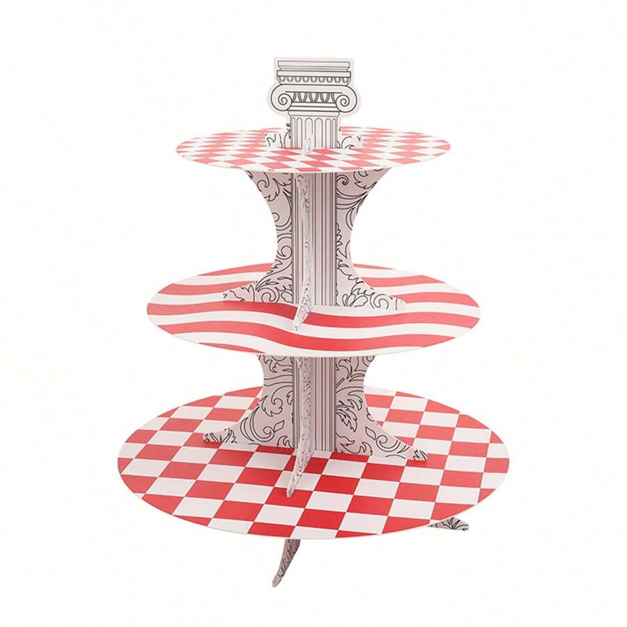 1入組3層水牛格紋賽車生日派對用品紅白色檢查卡板杯糕點支架甜點桌展示裝飾伐木工生日蛋糕支架架子野餐燒烤派對裝飾節日新年裝飾 - 如圖所示 - 查看 1