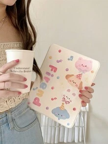 可爱卡通动物 iPad 保护套带笔架 兼容 iPad Pro 11 英寸 2018 2020 2022、iPad 10/9/8/7 10.2 英寸 iPad 5/6 9.7 英寸 iPad Air3/Pro - 粉色 - 查看 2