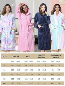 Women's Flannel Lace-Up V-Neck Bathrobe, Short Front Closure Bathrobe, Drop-Shoulder Belt Bathrobe, Winter, Halloween Eve, Room Decor, Valentines, Couple's Bathrobe - 淡紫色 - 查看 6