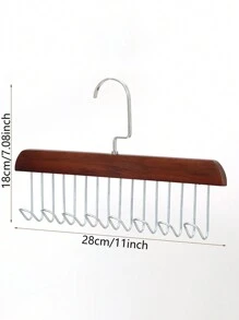 1pc Space-Saving Wooden Multifunctional Clothes Hanger, With 8 Hooks For Cabinet, Tie, Scarf, Belt, Etc.