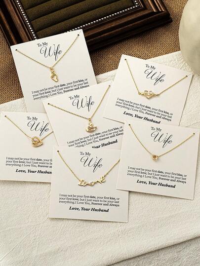 1 Pc To My Wife Gift Card Packing Heart Love Delicate Pendant Necklace Valentine's Day Gift Wife Birthday Presents