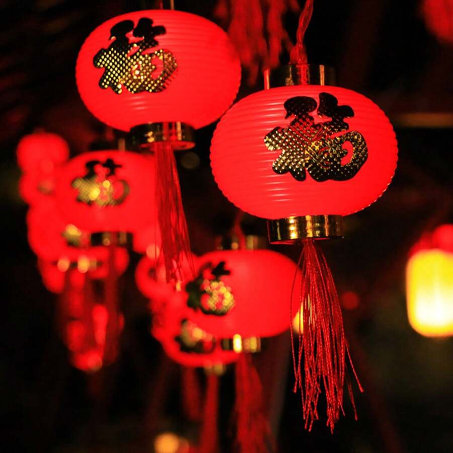 1個10個新年燈籠,新年裝飾led閃爍串燈,春節祈福燈籠,紅燈籠迎接新年室內裝飾燈,2節aa電池供電,不含電池 - 紅色 - 查看 1