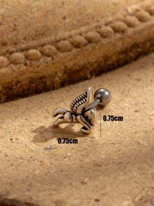 1pc Fashionable French Style Vintage Stainless Steel Twisted Hoop Earring With Unicorn, Heart & Stud Design - Silver - View 2