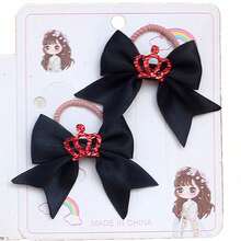 Kids' Hair Accessories Crown Shaped Hair Ties With Cute Bows For Girls, Elastic Hairbands Won'T Hurt Hair - Black - View 3