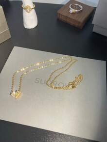 一條美麗的情人節女性紀念日禮物,鑲嵌心形s925純銀項鍊 - 黃金色 - 查看 5