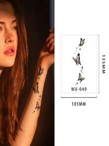 1套（4入）藝術風格高級蝴蝶與草藥紋身貼紙,適用於手臂和逼真的腰部臨時紋身貼紙,半永久 - 黑色 - 查看 2