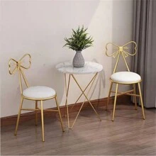 1把簡約金屬化妝椅,適用於臥室、梳妝台、美容美甲,蝴蝶背托凳,輕奢風 - 白色 - 查看 5