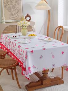 Valentine'S Day Waterproof And Oil-Proof Nordic Rectangle Tablecloth, Party Decoration Cloth For Scene And Dinner, With Digital Printed Red Heart & Letter - Multicolor - View 1