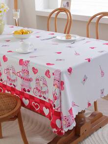 Valentine'S Day Waterproof And Oil-Proof Nordic Rectangle Tablecloth, Party Decoration Cloth For Scene And Dinner, With Digital Printed Red Heart & Letter - Multicolor - View 3