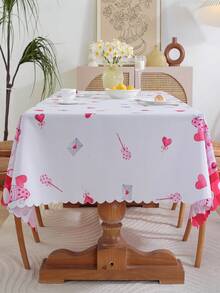 Valentine'S Day Waterproof And Oil-Proof Nordic Rectangle Tablecloth, Party Decoration Cloth For Scene And Dinner, With Digital Printed Red Heart & Letter - Multicolor - View 4