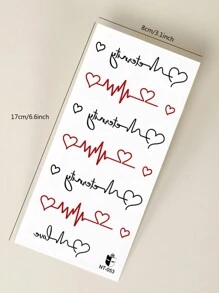 STARTTOOS 1pc Red-Black Heartbeat & Love Pattern Temporary Tattoo Sticker For Arm, Wrist, Chest, Abdomen, Body - Multicolor - View 5