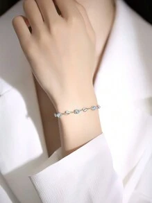 1入款女士S925海洋心形設計手鍊，銀鑽石材質，時尚優雅的心形細節銀首飾，適用於假期 - 鏤空愛心 - 查看 5